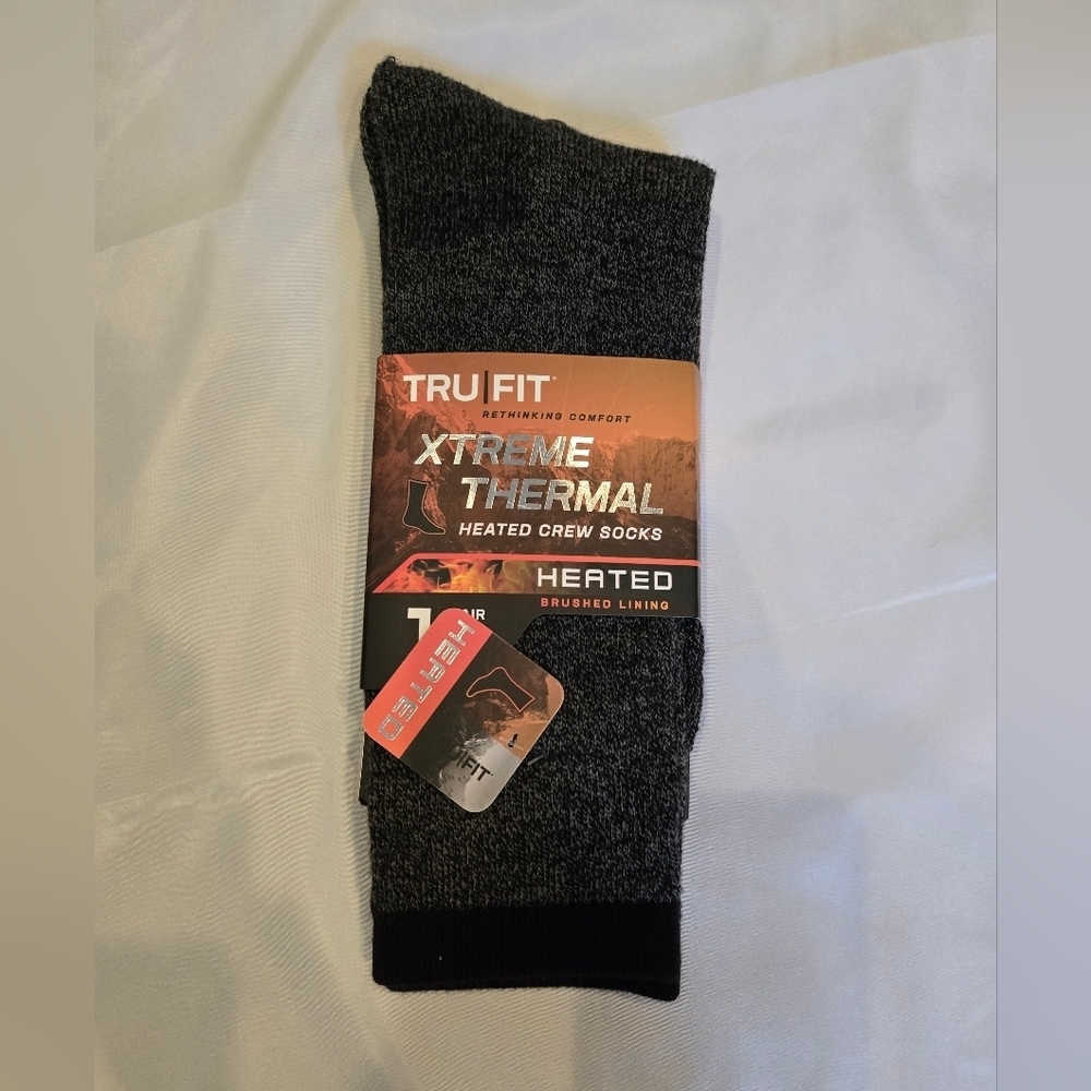 NEW Tru-Fit Mens Xtreme Thermal Heated Black Grey Brush Lining Crew Socks